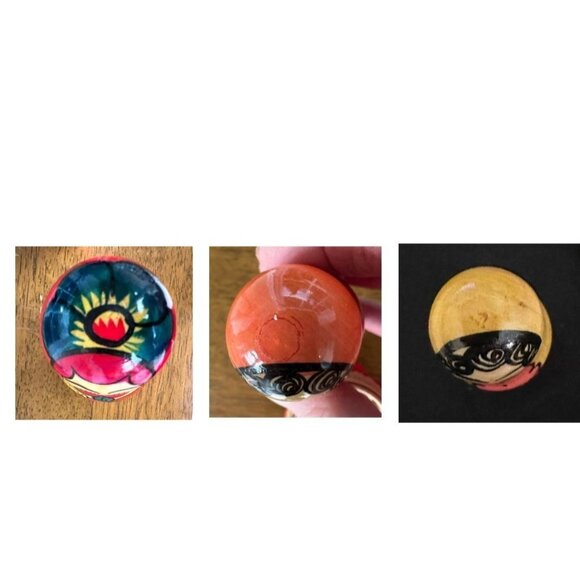 Vintage Russian Nesting Doll Set of 3 Red Floral Matryoshka USSR Christmas - Picture 8 of 12